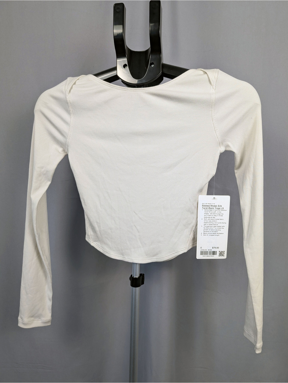 Lululemon Ribbed Modal Silk Twist Back Yoga LS Crop Top Bone Size 0